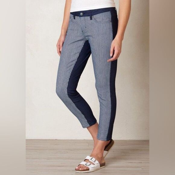 prAna Denim Railroad Indigo Stripe Jett Capri Crop Jeans Size 10/30 - Picture 1 of 8
